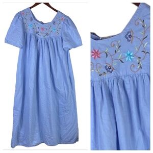 Phases Sz Large 12 14 House Midi Dress Kaftan Mumu Floral Blue